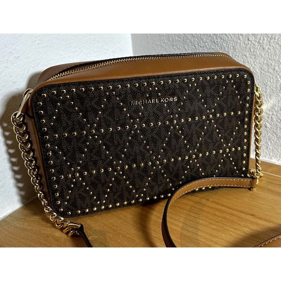 Michael Kors Brown Signature Coated Twill Crossbody with Studs NWOT - Picture 2 of 8